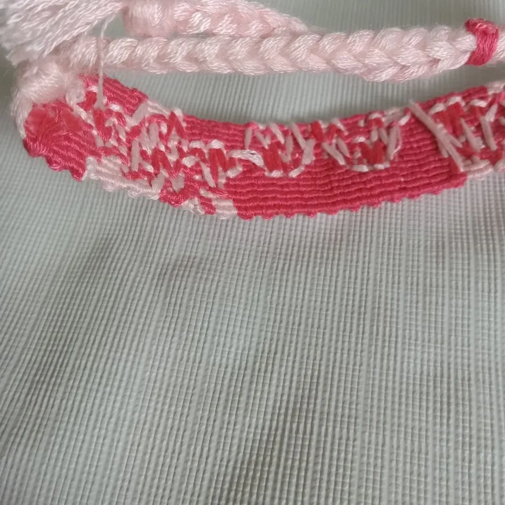 Handmade Shades of Pink Adjustable Sliding Knot Flat Alpha Flower Motif Bracelet